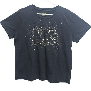 Michael Kors Womens XL MK Studded Black Cotton Modal T‎ Shirt  Logo